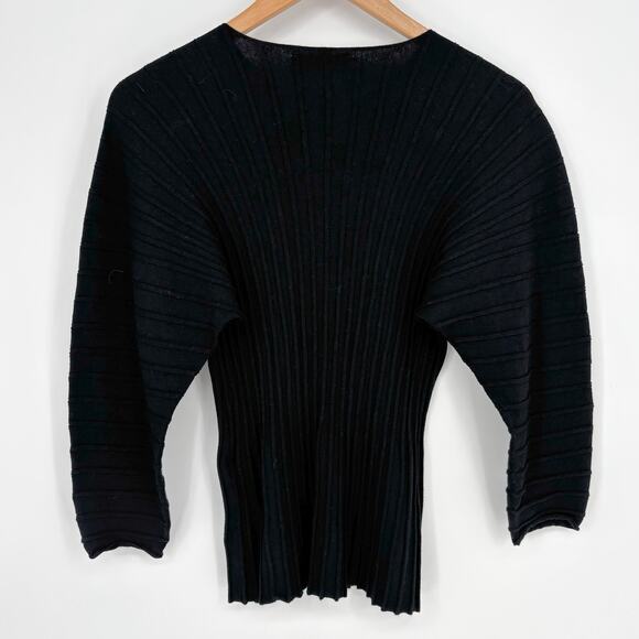 Bailey/44 Black Ribbed Fitted 3/4 Sleeve Statement Top Size S - Picture 3 of 5